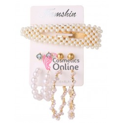 Cercei pentru dama moderni EARR25 Aurii Set de 4 perechi + 1 Clema cu perle